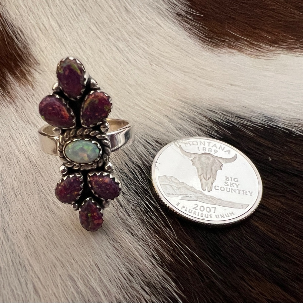 ❤️ Balloon Opal Cluster Navajo  Southwestern Artisan Ring Size Adjustable 6 to 8 - Picture 6 of 14